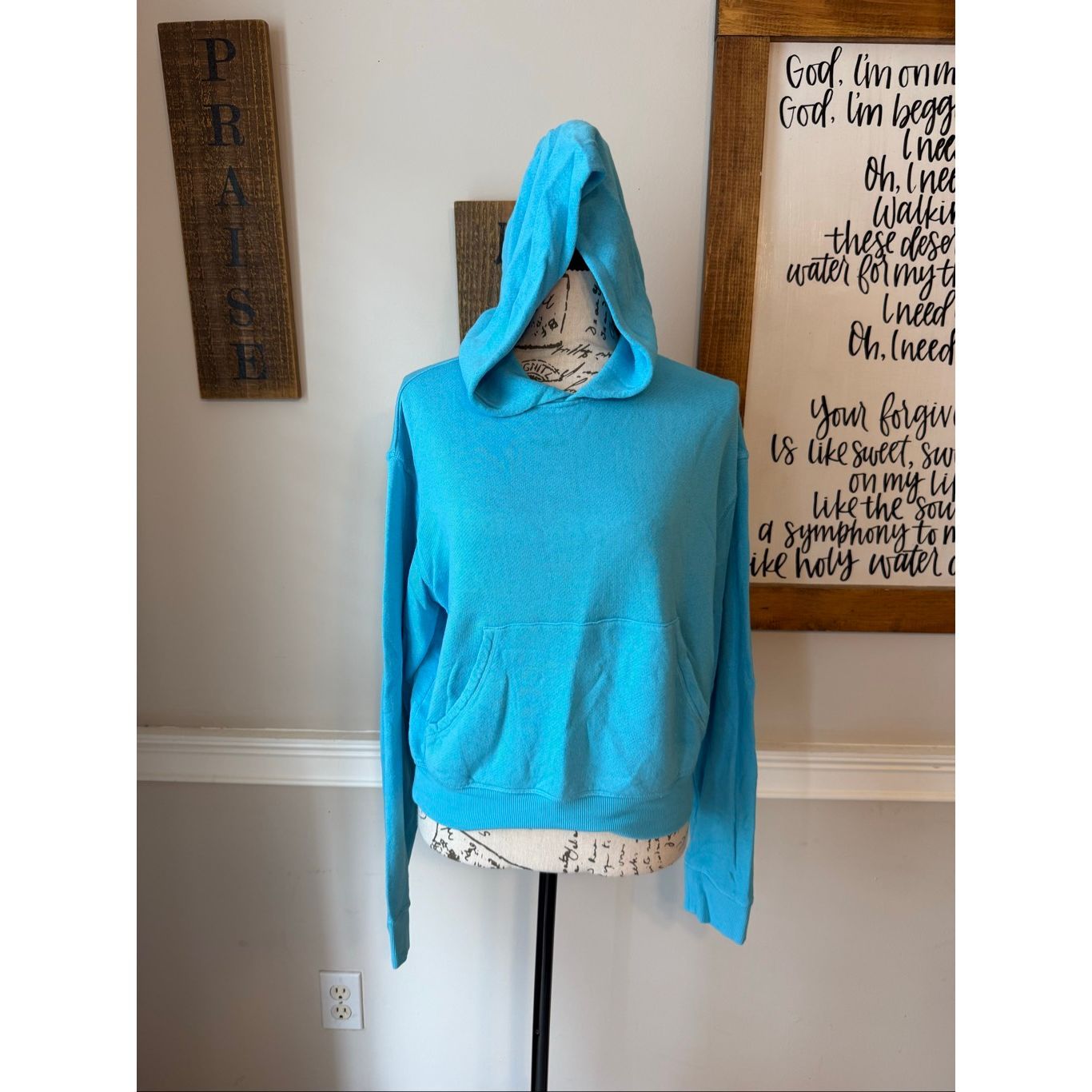 Skims Women's French Terry Modal Classic Pullover Hoodie Cyan Size Medium